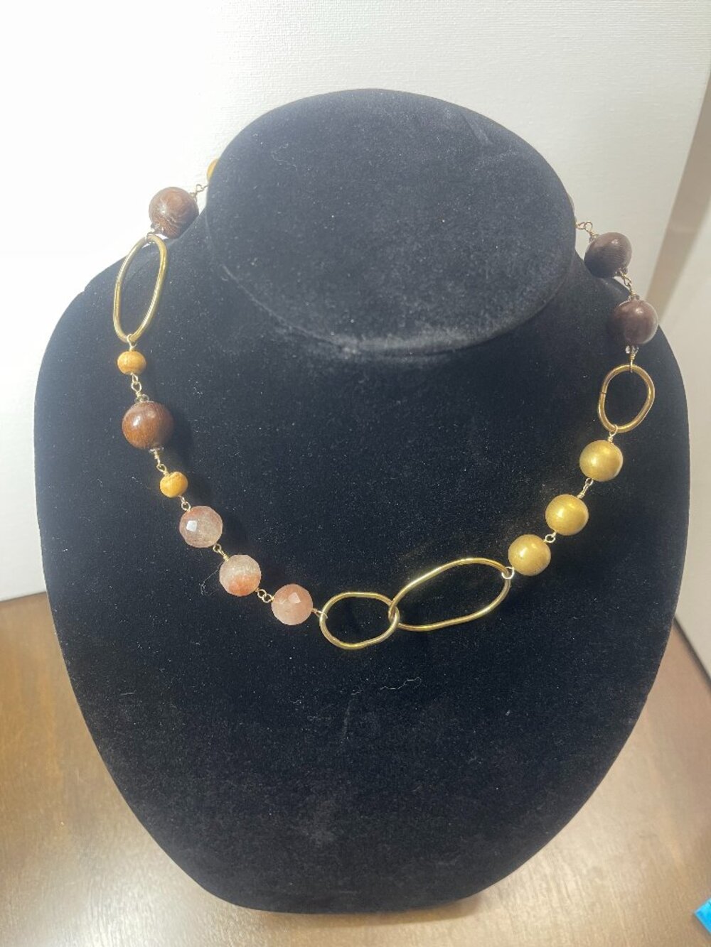 Wendy Mink Gold and Brown Beaded Necklace - One of a kind - Statement Jewelry